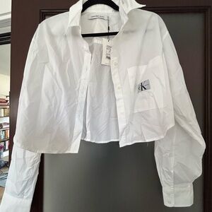 Calvin Klein Jeans White Logo Patch Cropped Shirt
